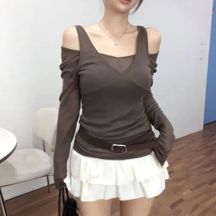 [BUNJANG] Layered Camisole + See-Through T-Shirt Set / 레이어드 나시+시스루티셔츠