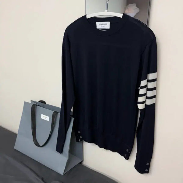 [BUNJANG] Thom Browne Navy Stripe Arm Wool Knit Sweater / [네이비]톰브라운 사선완장 울 니트