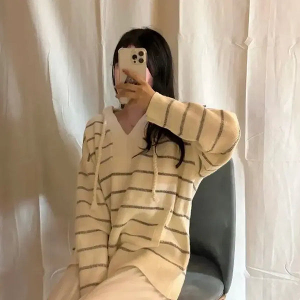 [BUNJANG] Imported Striped V-Neck Knit / 카피주의! 수입 꾸안꾸 스트라이프 브이넥 니트