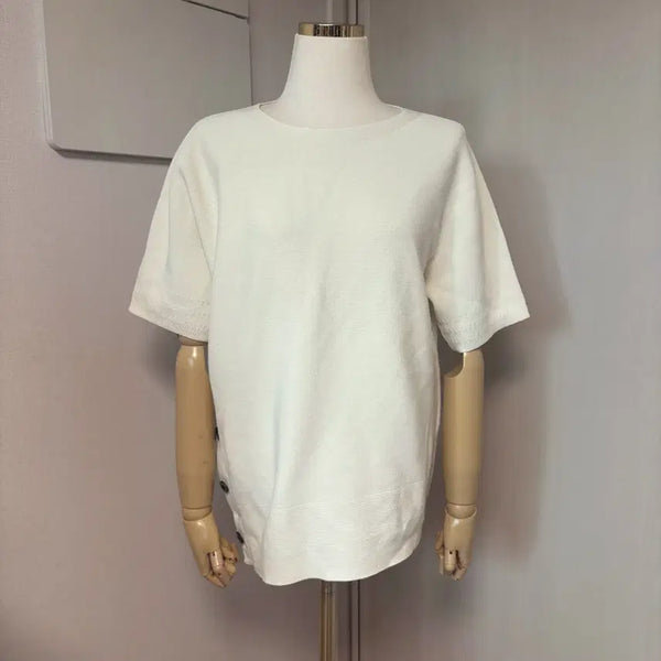 [BUNJANG] SJSJ Rayon Blend Knit Top with Side Buttons / SJSJ 사이드 버튼 레이온혼방 니트