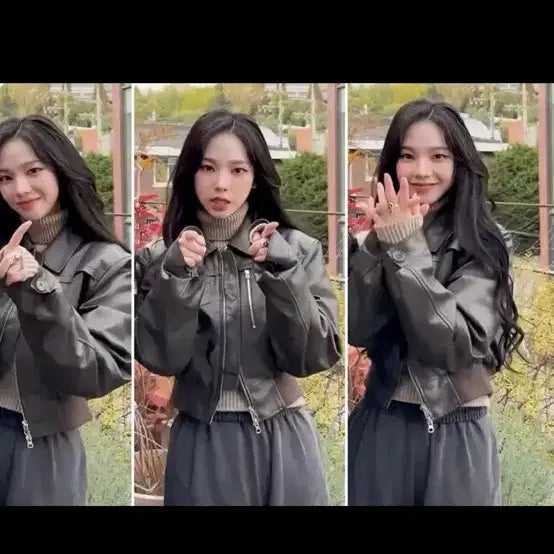 [BUNJANG] KARINA Faux Leather Jacket Black / 카리나 착용 카프리슈 faux leather 자켓 블랙