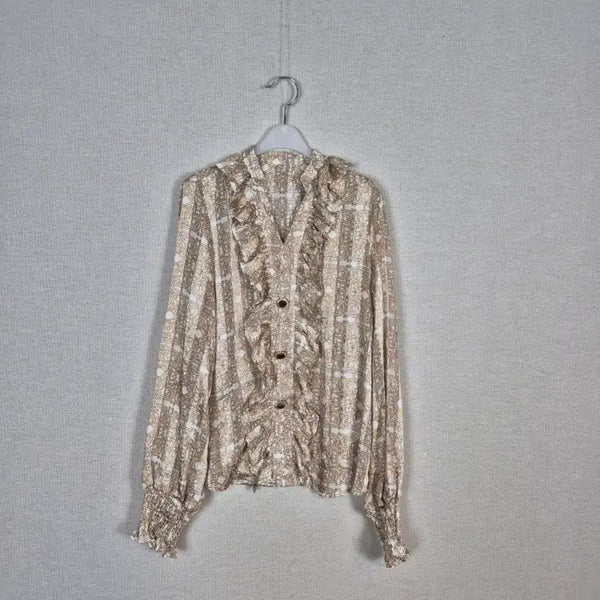 [BUNJANG] Beige Ruffle Pattern Blouse / (#55,66추천)고급스런 베이지 프릴 패턴 블라우스