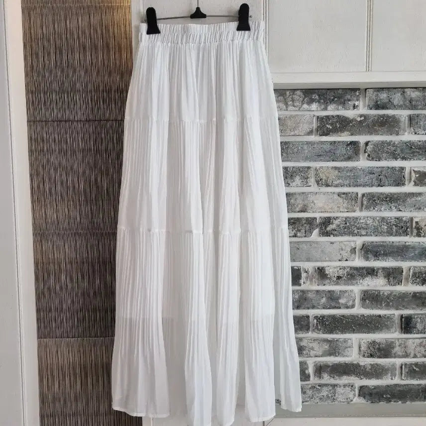 [BUNJANG] White Chiffon Ruffled Maxi Skirt / 화이트 시폰 롱스커트