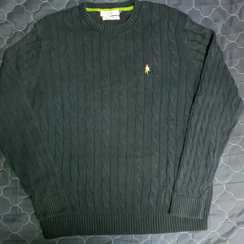 [BUNJANG] Olleen Premium Cotton Cable Roundneck Knit Sweater Navy / 올젠 프리미엄 코튼 케이블 라운드넥 니트 스웨터 네이비 (S)