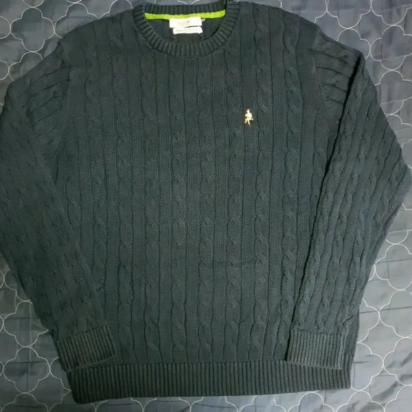 [BUNJANG] Olleen Premium Cotton Cable Roundneck Knit Sweater Navy / 올젠 프리미엄 코튼 케이블 라운드넥 니트 스웨터 네이비 (S)
