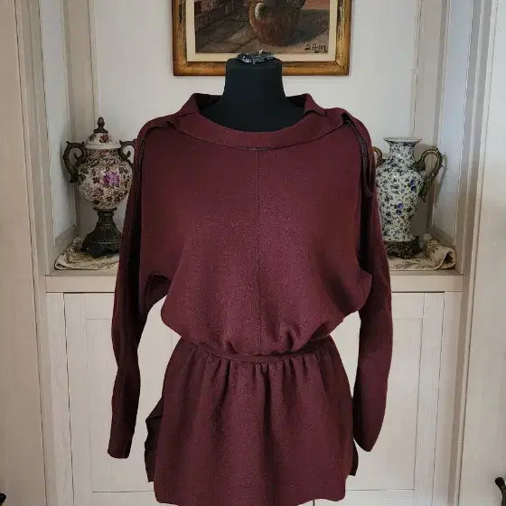 [BUNJANG] Mine Burgundy Wool T-Shirt Blouse / 마인  버건디 색상  티셔츠블라우스