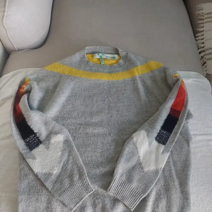 [BUNJANG] Off-White Check Knit Sweater Gray Size 105 / 오프화이트 체크 니트 그레이 105사이즈