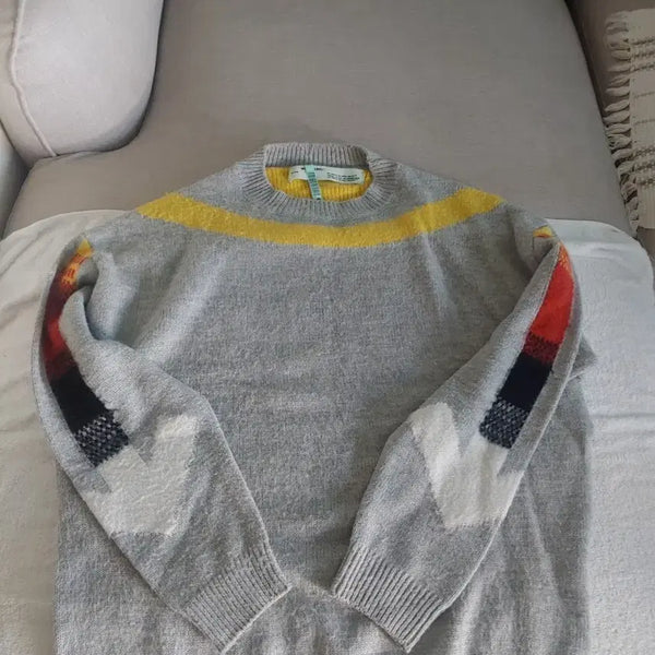 [BUNJANG] Off-White Check Knit Sweater Gray Size 105 / 오프화이트 체크 니트 그레이 105사이즈