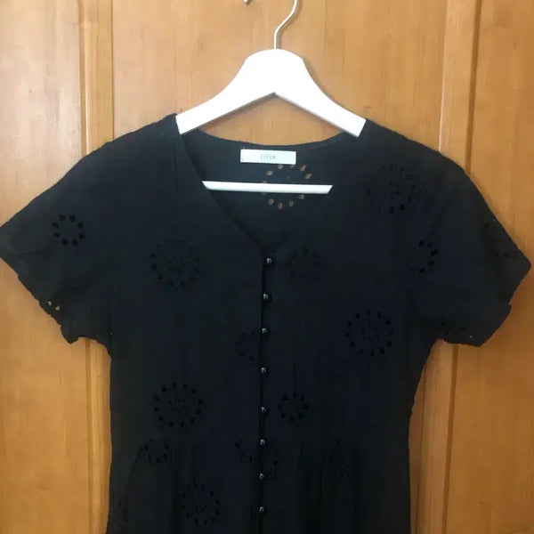 [BUNJANG] FIFTH Eyelet Embroidery Black Long Dress / fifth 아일렛 자수 블랙 원피스