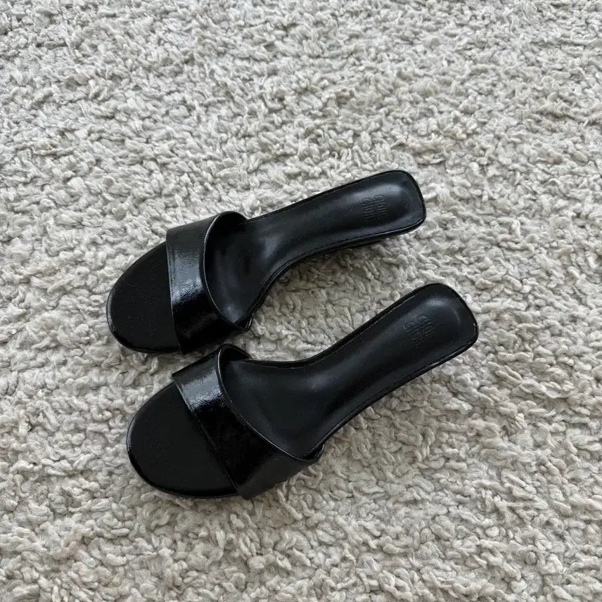 [BUNJANG] Black Cushion Mules Slippers / 검정 쿠션 뮬 슬리퍼 (새상품)