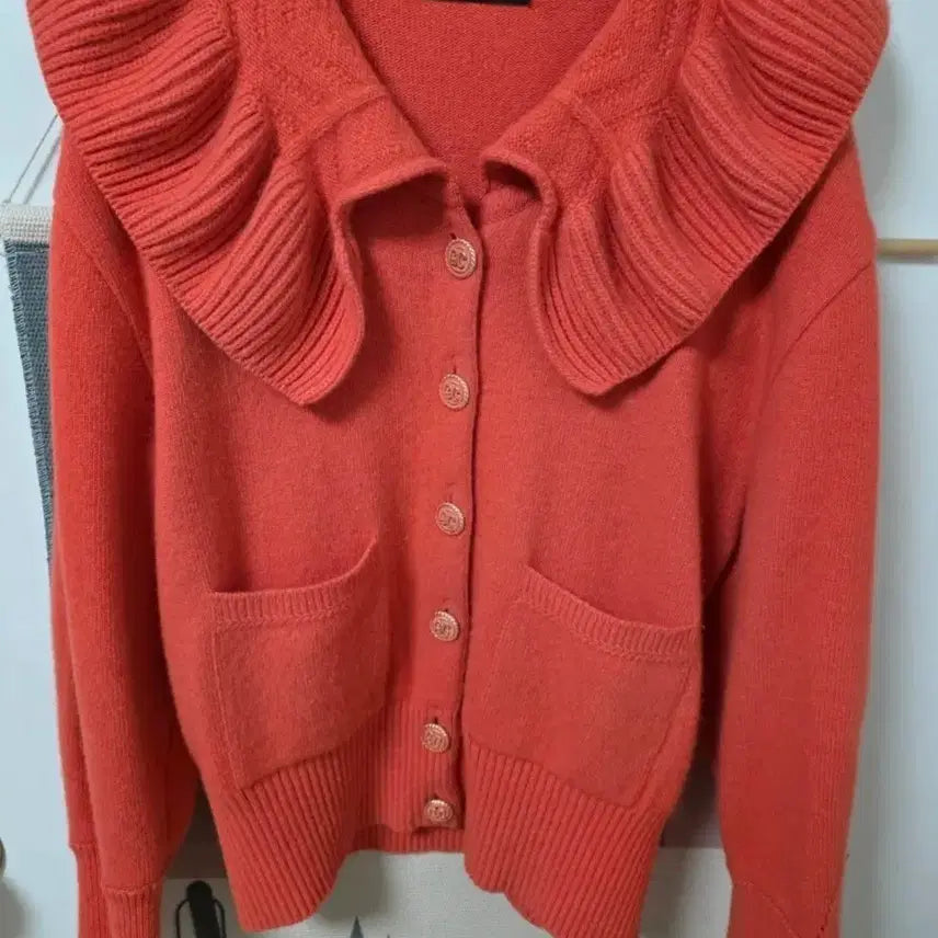 [BUNJANG] EGOIST Ruffle Orange Cardigan / EGOIST 러플 오렌지 가디건