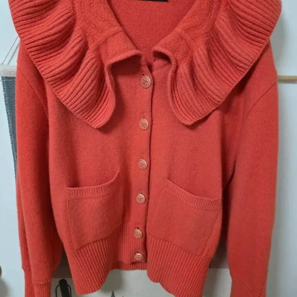 [BUNJANG] EGOIST Ruffle Orange Cardigan / EGOIST 러플 오렌지 가디건
