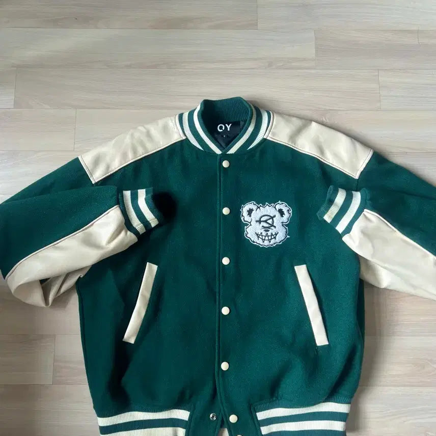 [BUNJANG] OY Bear Varsity Jacket Green / 오와이 OY 베어 바시티 자켓 그린