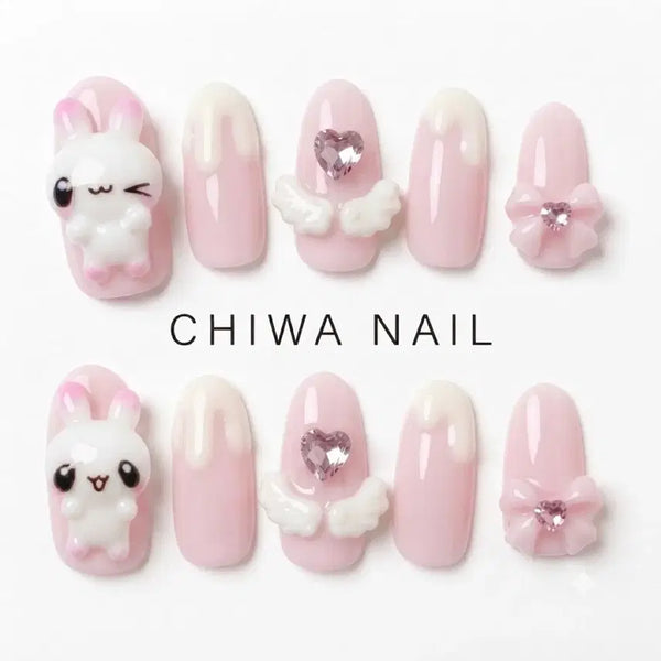 [BUNJANG] Custom Bunny Cubic Handmade Nail Tips / 주문제작 버니 큐빅 수제 네일팁