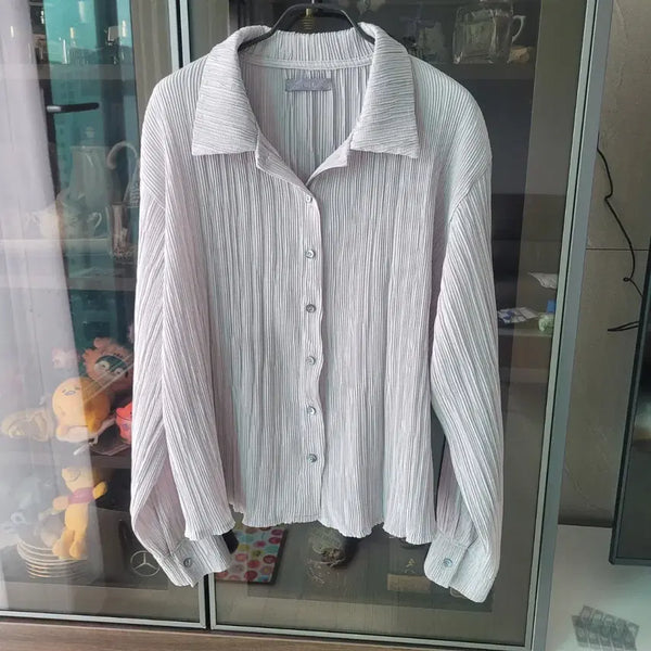 [BUNJANG] YUJE Pleated Shirt Light Gray Free Size / 유제 YUJE 플리츠 셔츠 연그레이 프리사이즈