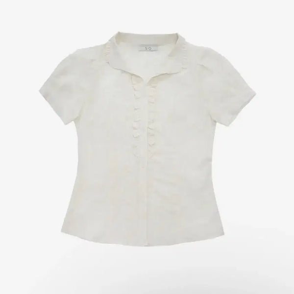 [BUNJANG] Sio Ruffle Short Sleeve Shirt Blouse Set / 시오 러플 숏 슬리브 셔츠 여름 블라우스 아이보리 블랙 일괄 세트