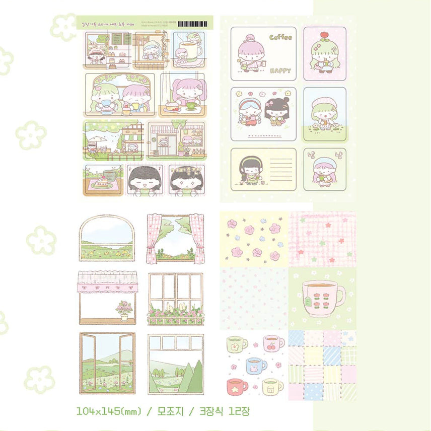 [BUNJANG] Hell Store Daily Record Sticker Set - Green Cafe Edition / 스티커) 지옥상점 일상기록 스티커 세트 초록 카페 소분