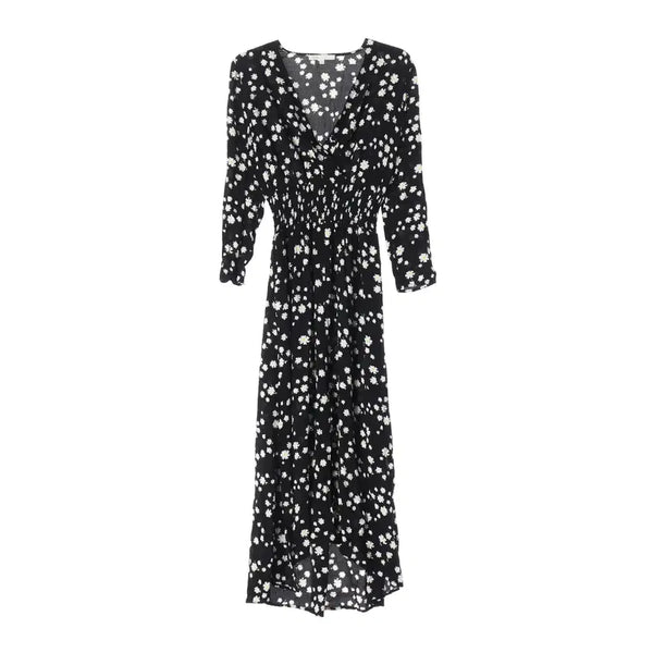 [BUNJANG] Maje Floral Pattern V-Neck Smocked Long Dress / 마쥬 플로럴 패턴 브이넥 스모크 롱 원피스