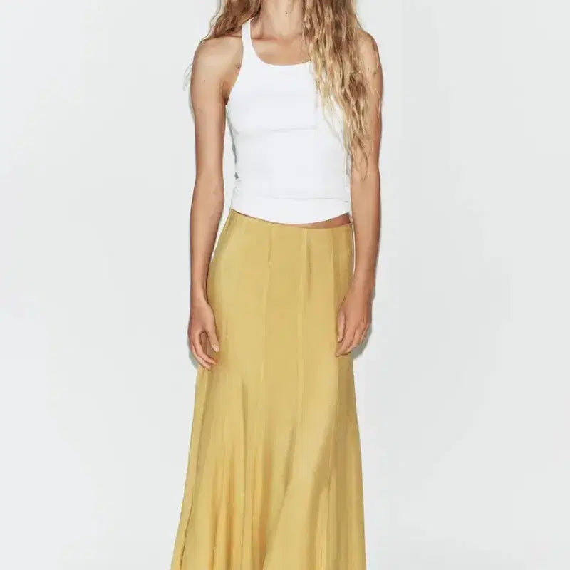 [BUNJANG] Zara Fluid Long Skirt (Mustard, Size S) / zara 자라 플루이드 롱 스커트 새상품