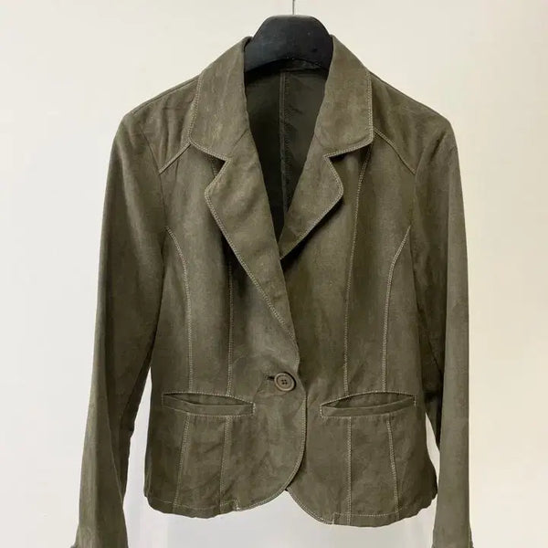 [BUNJANG] Vintage One-Button Eco Leather Jacket / 빈티지 원 버튼 에코 레더 자켓