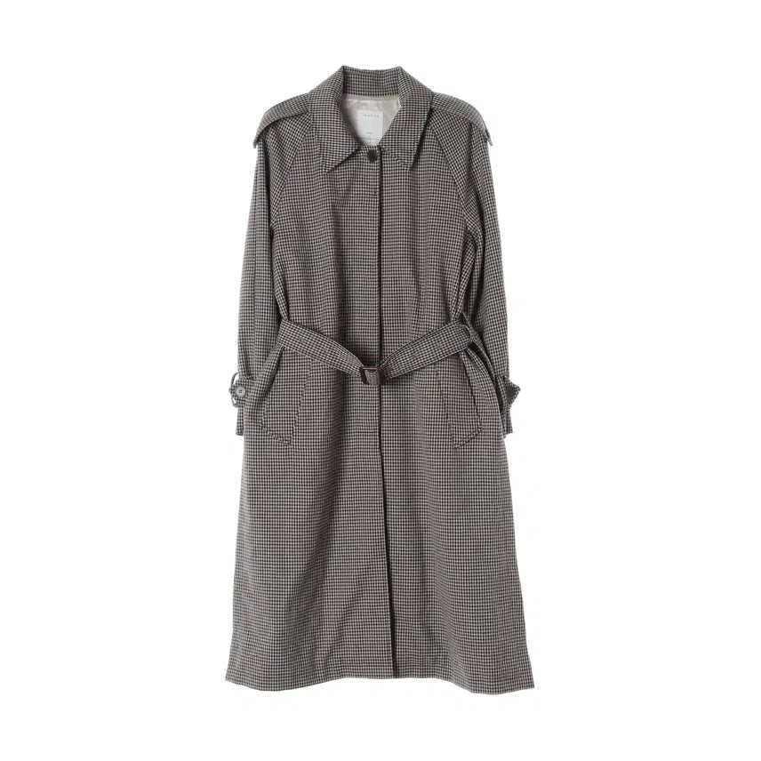 [BUNJANG] Sandro Classic Houndstooth Belted Single Long Trench Coat / 산드로 클래식 하운드 체크 벨티드 싱글 롱 트렌치코트