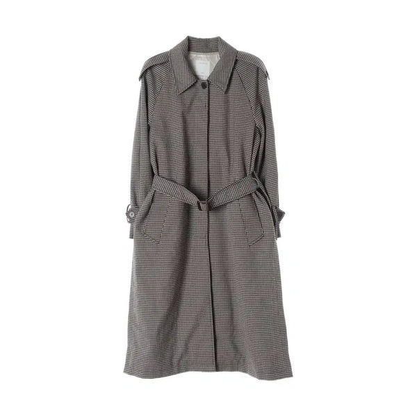 [BUNJANG] Sandro Classic Houndstooth Belted Single Long Trench Coat / 산드로 클래식 하운드 체크 벨티드 싱글 롱 트렌치코트