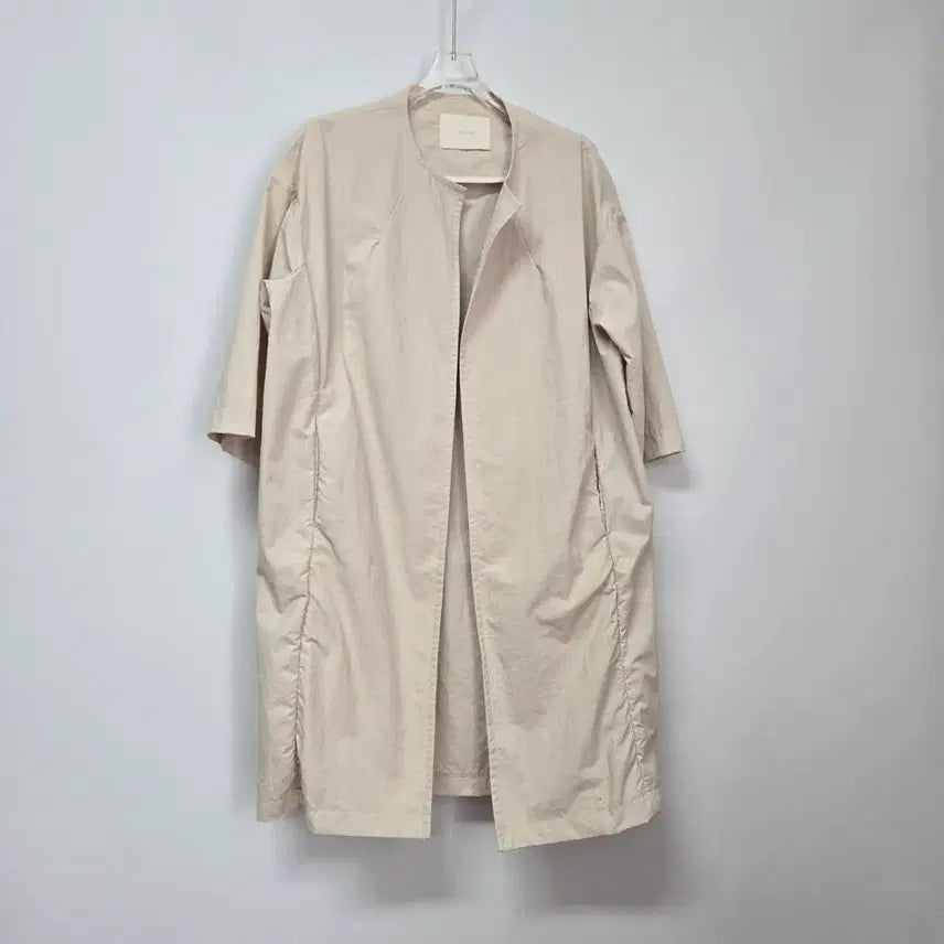 [BUNJANG] Resume No-Collar Crinkly Long Jacket (Beige, Size F) / 1696 레쥬메 노카라 바스락 롱자켓 F
