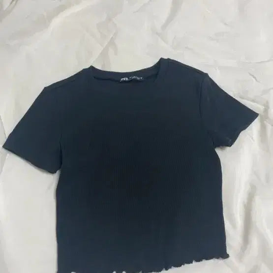 [BUNJANG] ZARA Black Ribbed Cropped Top Size S / ZARA 블랙 골지 크롭티 S사이즈