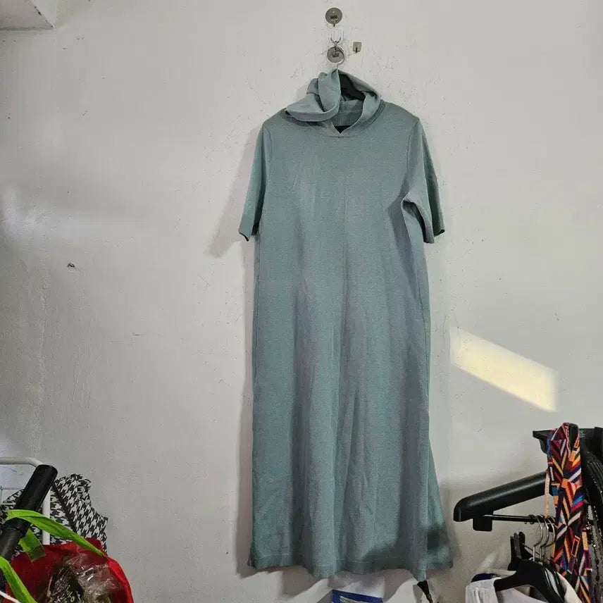 [BUNJANG] Mint Knit Turtleneck Short Sleeve Maxi Dress / 니트터틀넥 반팔 롱 원피스 민트색