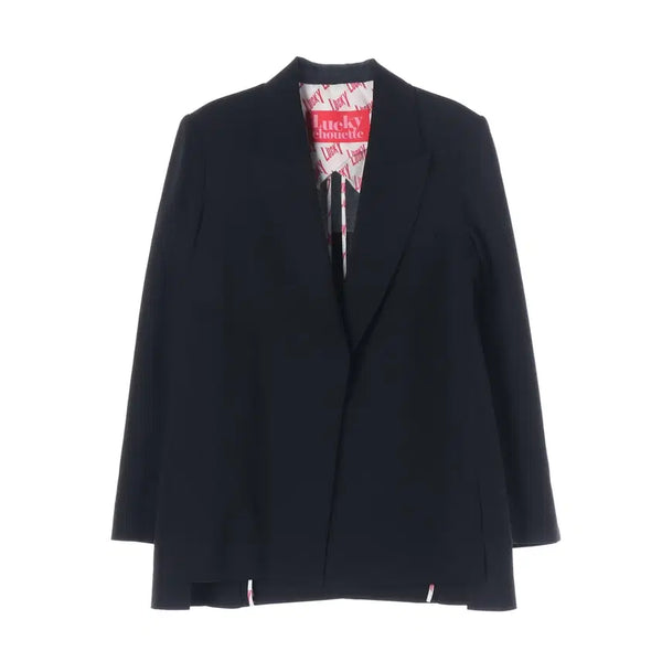 [BUNJANG] Lucky Chouette Back Slit Lettering Tape Blazer Jacket / 럭키슈에뜨 백 슬릿 레터링 테이프 블레이저 재킷