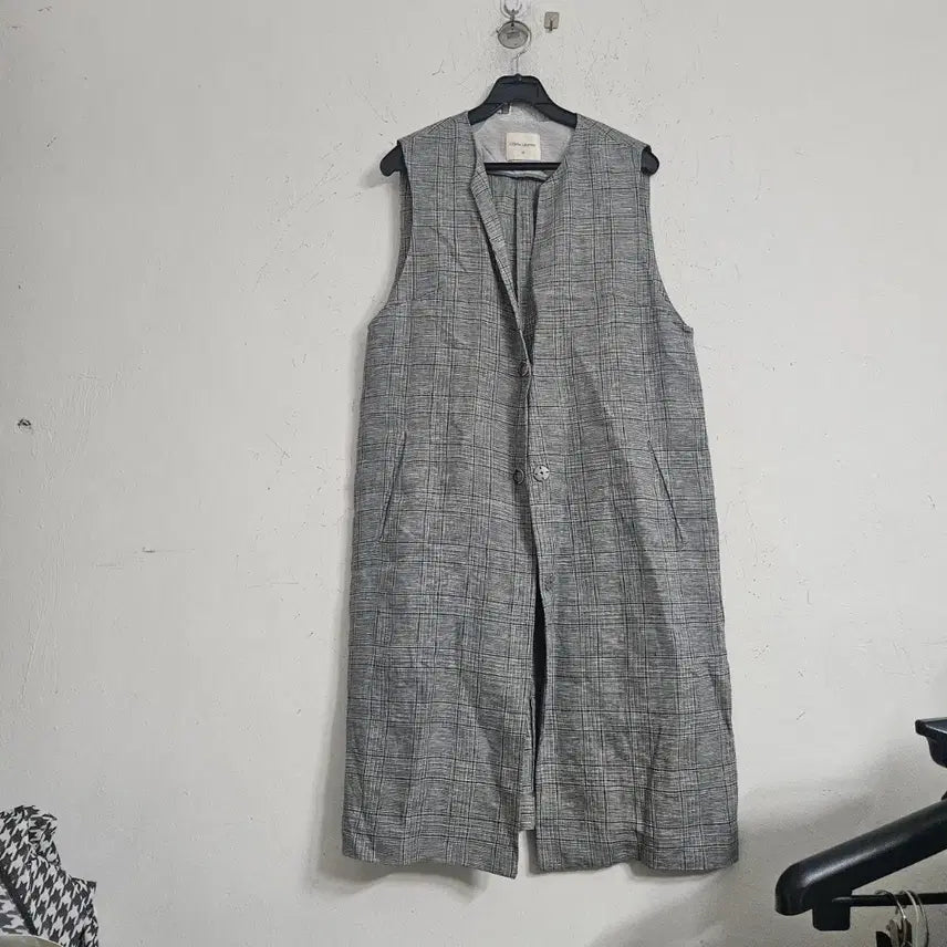 [BUNJANG] Check Pattern Maxi Vest / 마,체크 패턴 맥시 조끼