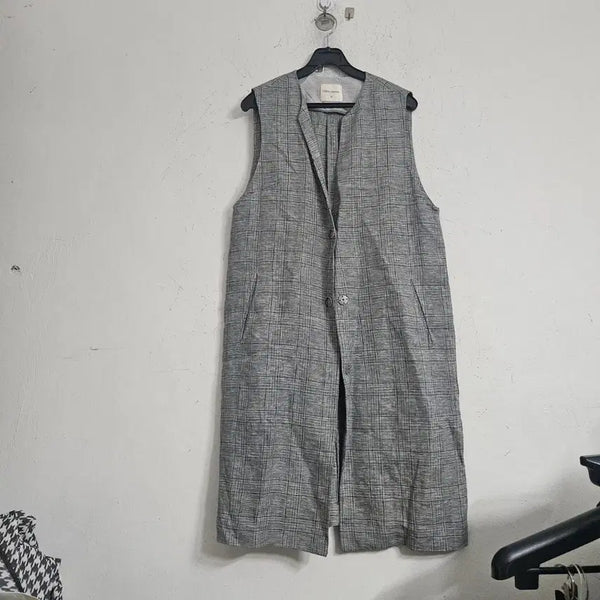 [BUNJANG] Check Pattern Maxi Vest / 마,체크 패턴 맥시 조끼
