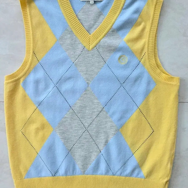 [BUNJANG] Beanpole Women's Argyle V-Neck Knit Vest (90, 2024 Model) / [정품/24년식] 빈폴 여성 아가일 니트 조끼 (90 / 상태 최상)