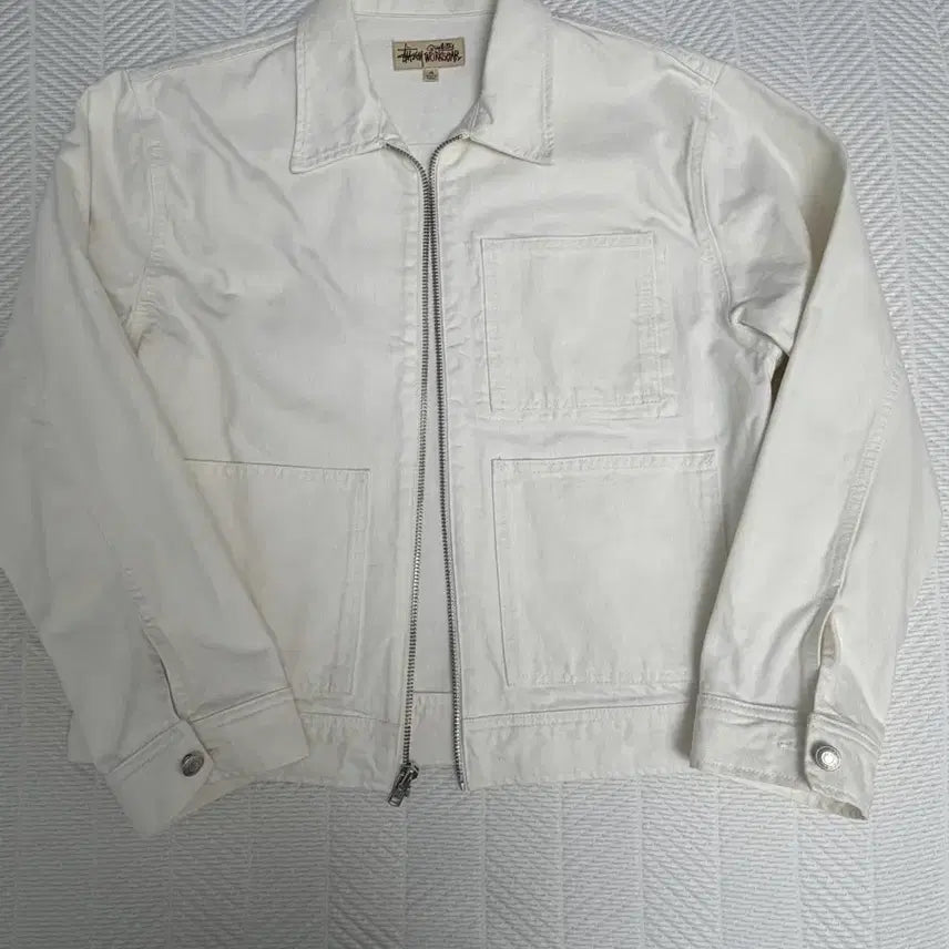 [BUNJANG] Stussy Overdyed Zip Work Jacket White M / 스투시 오버다이드 집 워크 자켓 본 M