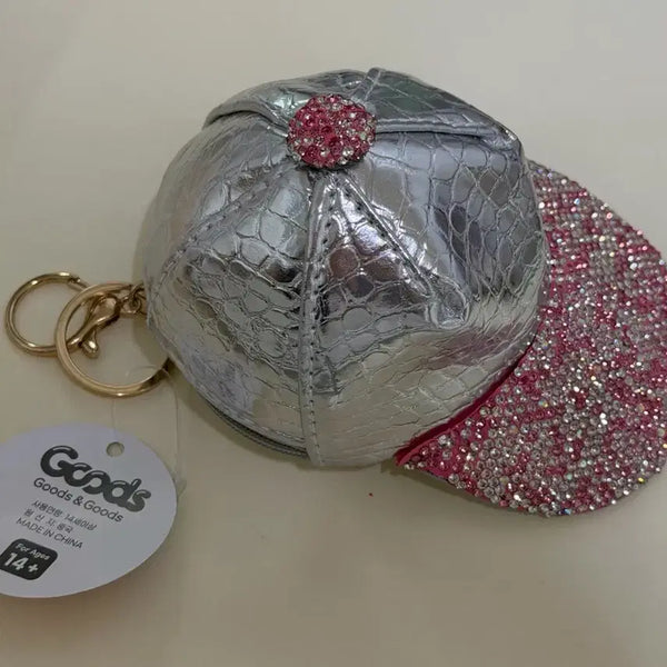 [BUNJANG] Silver Cubic Baseball Cap Keychain / 볼캡 키링 실버 핑크 큐빅 장식