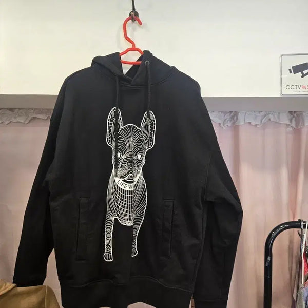 [BUNJANG] Lifework Black Dog Print Hoodie / 라이프워크 후드티 블랙 강아지 프린팅