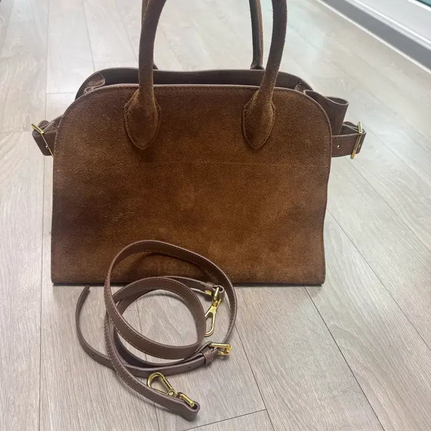 [BUNJANG] Suede Tote Bag Brown with Shoulder Strap / 스웨이드 토트백 브라운 숄더 스트랩 포함