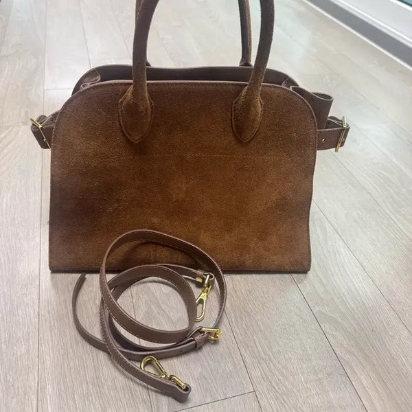 [BUNJANG] Suede Tote Bag Brown with Shoulder Strap / 스웨이드 토트백 브라운 숄더 스트랩 포함