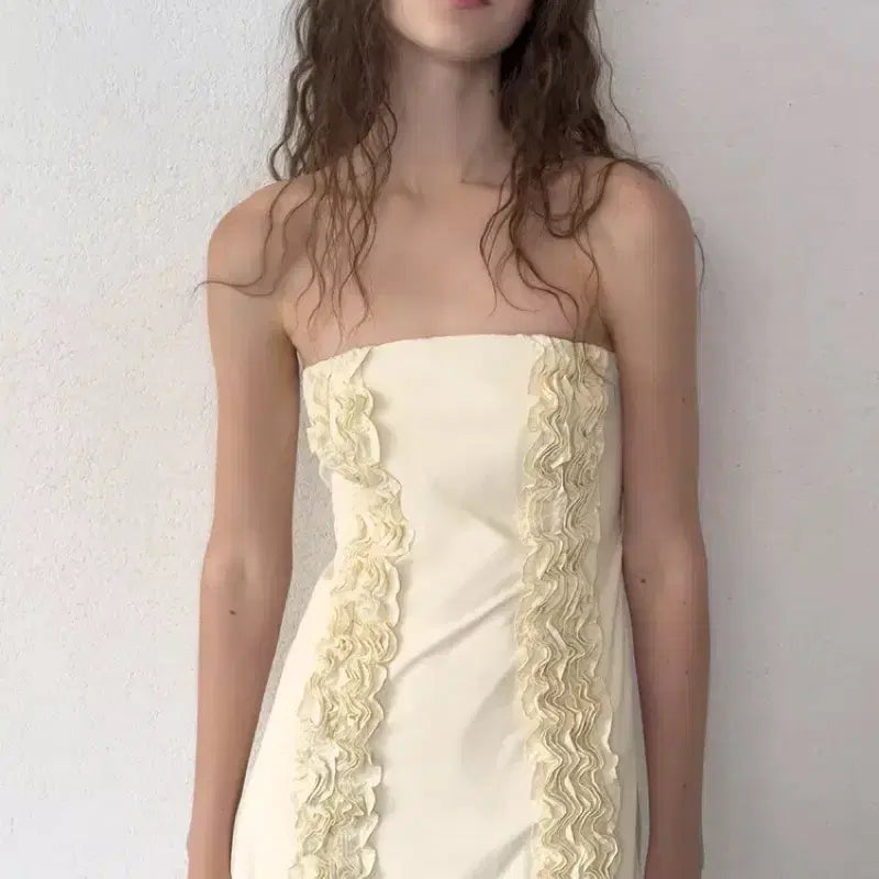 [BUNJANG] Zara Embossed Frill Midi Dress / zara 자라 엠보싱 프릴 미디 원피스 새상품