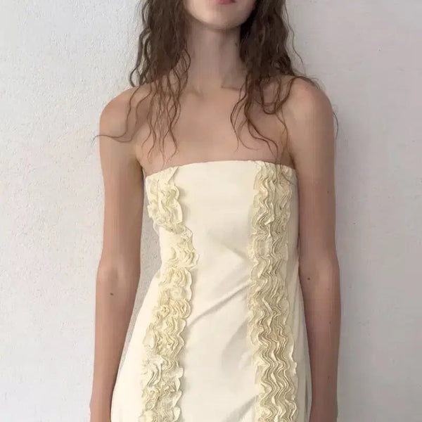 [BUNJANG] Zara Embossed Frill Midi Dress / zara 자라 엠보싱 프릴 미디 원피스 새상품