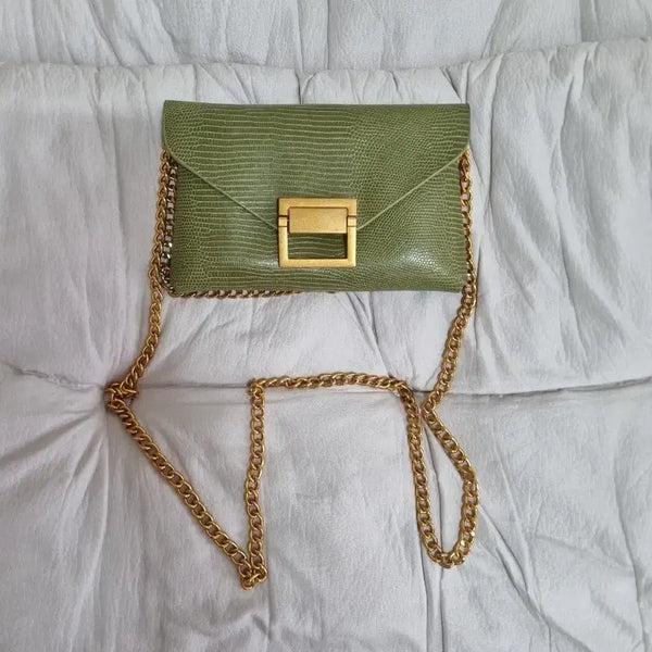 [BUNJANG] Olive Green Snakeskin Mini Chain Crossbody Bag / 올리브 그린 뱀피 미니 체인 크로스백