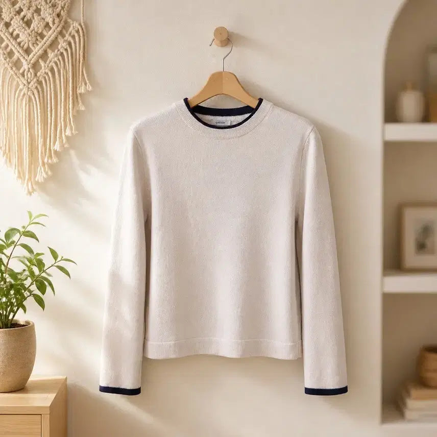 [BUNJANG] System (Hansem) 2022 Wool Cashmere Color-Block Round Neck Knit (Free Size) / 한섬 시스템 2022 울 캐시미어 배색 라운드넥 니트 F사이즈