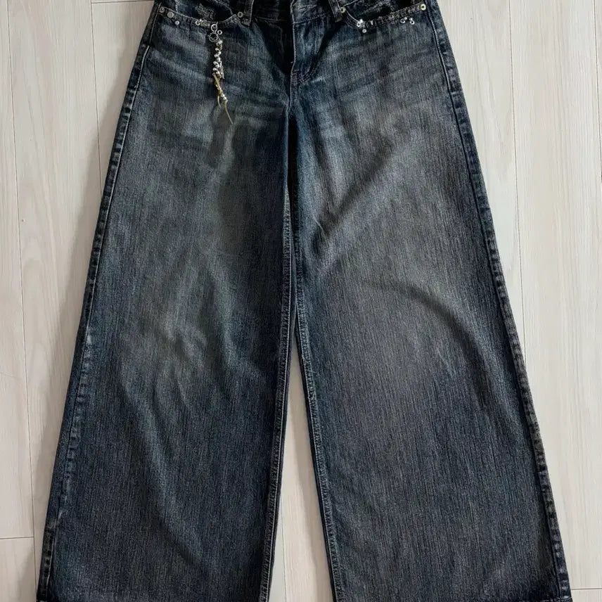[BUNJANG] OOTJ Low-Rise Washed Denim Wide Fit Pants / ootj 로우라이즈 워싱 데님