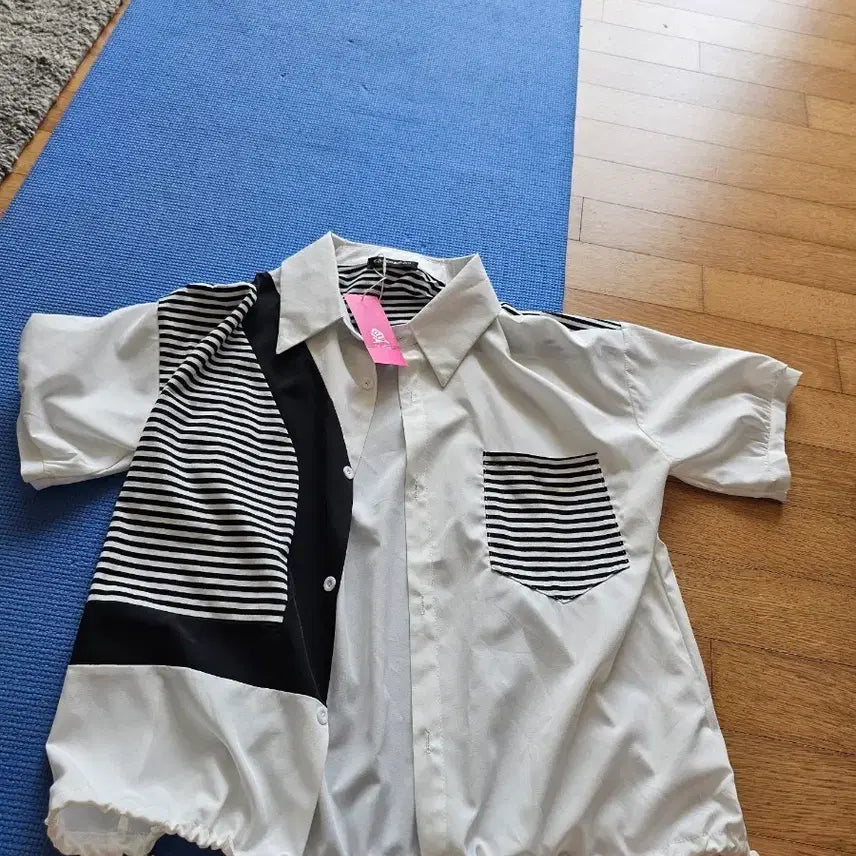 [BUNJANG] Stripe Color-Block Shirt / 스트라이프 배색 셔츠