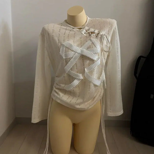 [BUNJANG] Romantic Gal Long Sleeve Top / 로맨틱갸루 리본 포인트 롱슬리브