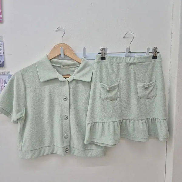 [BUNJANG] Merion Cardigan Skirt Set Mint / 메리온 상하의 가디건 스커트 세트 민트