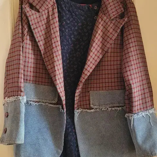 [BUNJANG] Denim Contrast Check Jacket / 대님배색 체크자켓