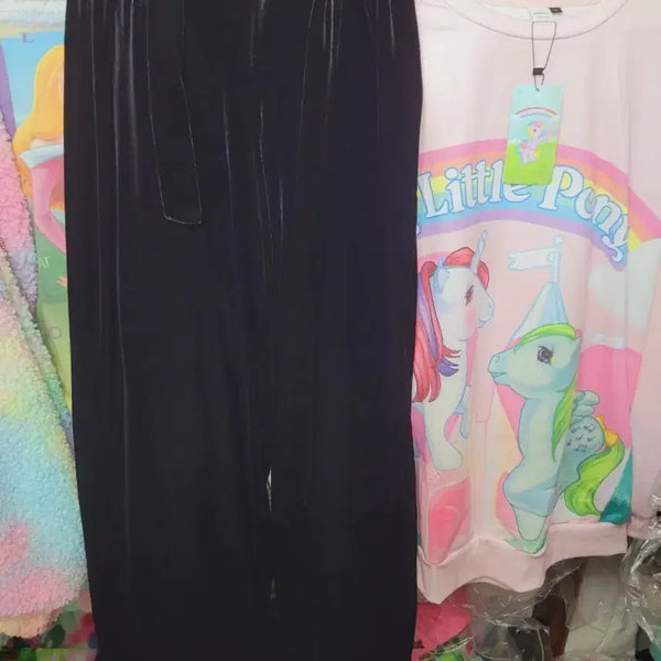 [BUNJANG] Imported Black Velvet Ribbon Pants / 블랙 벨벳 리본 바지 수입