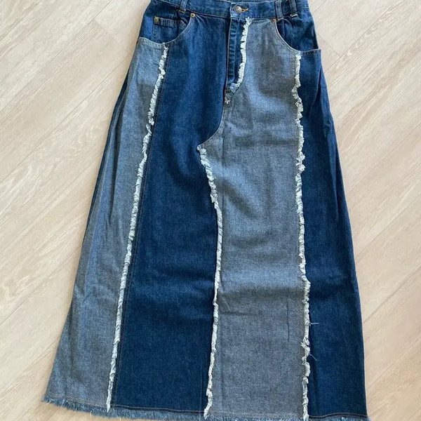 [BUNJANG] Japanese Brand Patchwork Denim Long Skirt / 패치워크 데님스커트