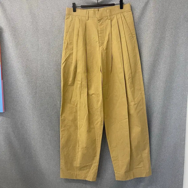 [BUNJANG] PIONEER Mustard Pintuck Wide Pants Slacks / PIONEER 머스타드 핀턱 와이드 팬츠 슬랙스 사이즈